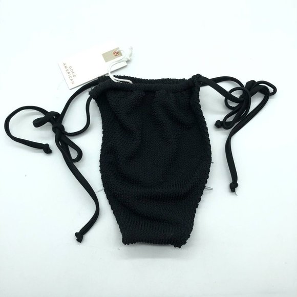 Good American Always Fits Tiny Ties Bikini Bottom Textured Black 00/0 US XXS/XS - Picture 2 of 3